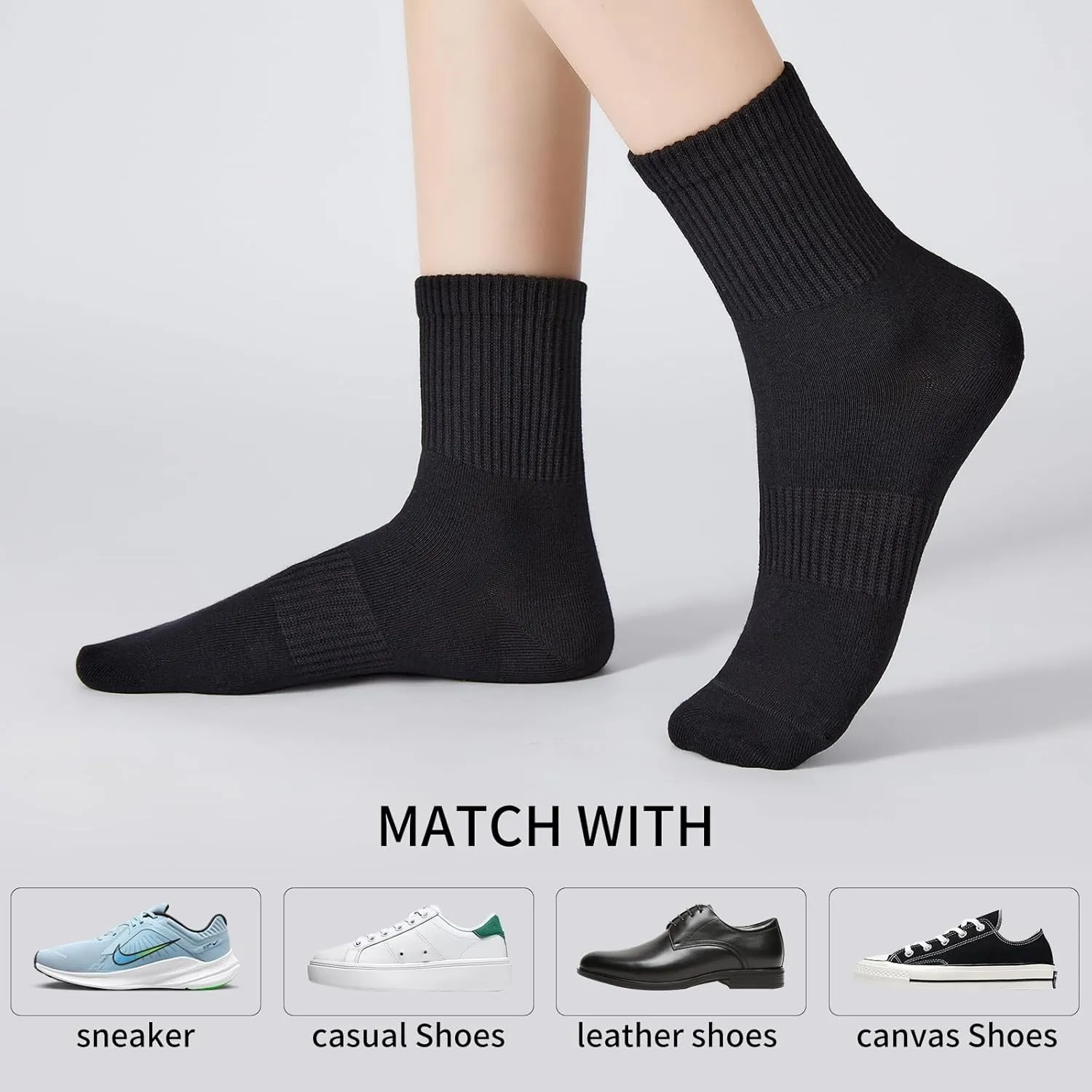 J-BOX Women Breathable Cotton Crew Socks - Cushioned Athletic Socks for Yoga, Running & Casual, 5 Pairs