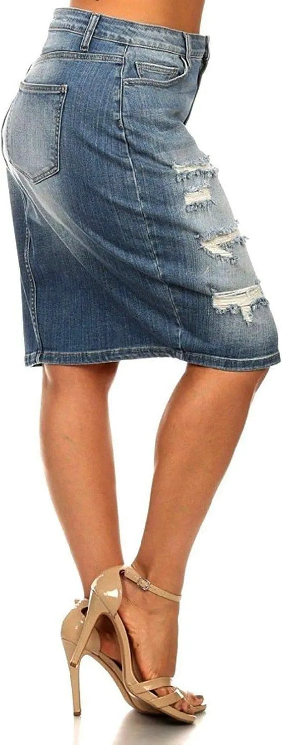 Jack David Women's Plus Size Blue/Black Soft Curvy Stretch Denim Jeans Skirt 1X 3X Wash N2610