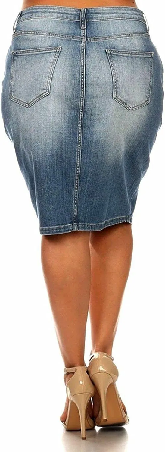 Jack David Women's Plus Size Blue/Black Soft Curvy Stretch Denim Jeans Skirt 1X 3X Wash N2610
