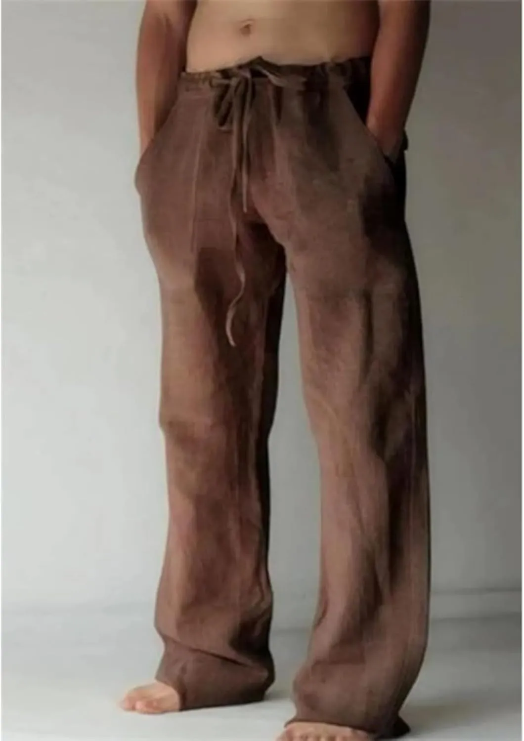JEShifangjiusu Cotton Linen Pants for Men Casual Elastic Drawstring Waist Summer Beach Pants Loose Yoga Trousers with Pockets