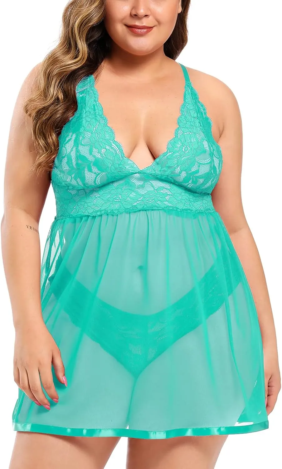 JuicyRose Open Back Lingerie Lace Babydoll Sleepwear Plus Size