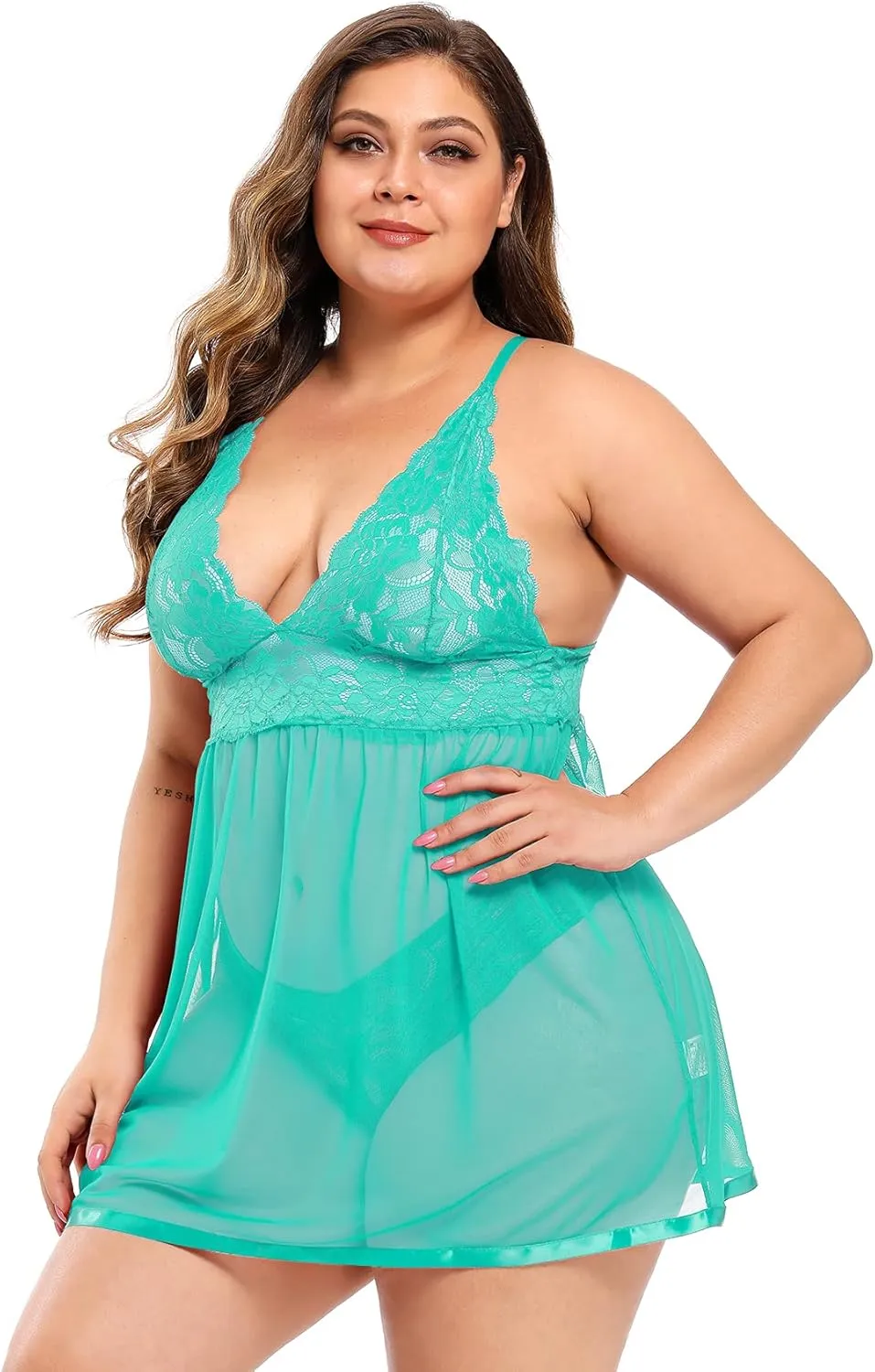 JuicyRose Open Back Lingerie Lace Babydoll Sleepwear Plus Size
