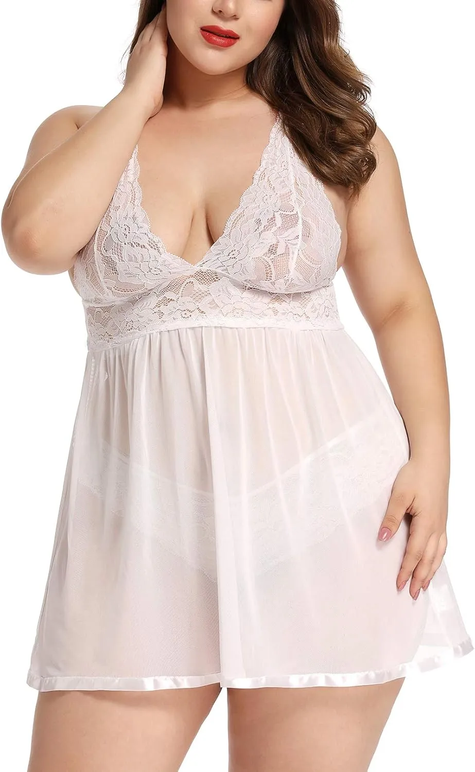 JuicyRose Open Back Lingerie Lace Babydoll Sleepwear Plus Size