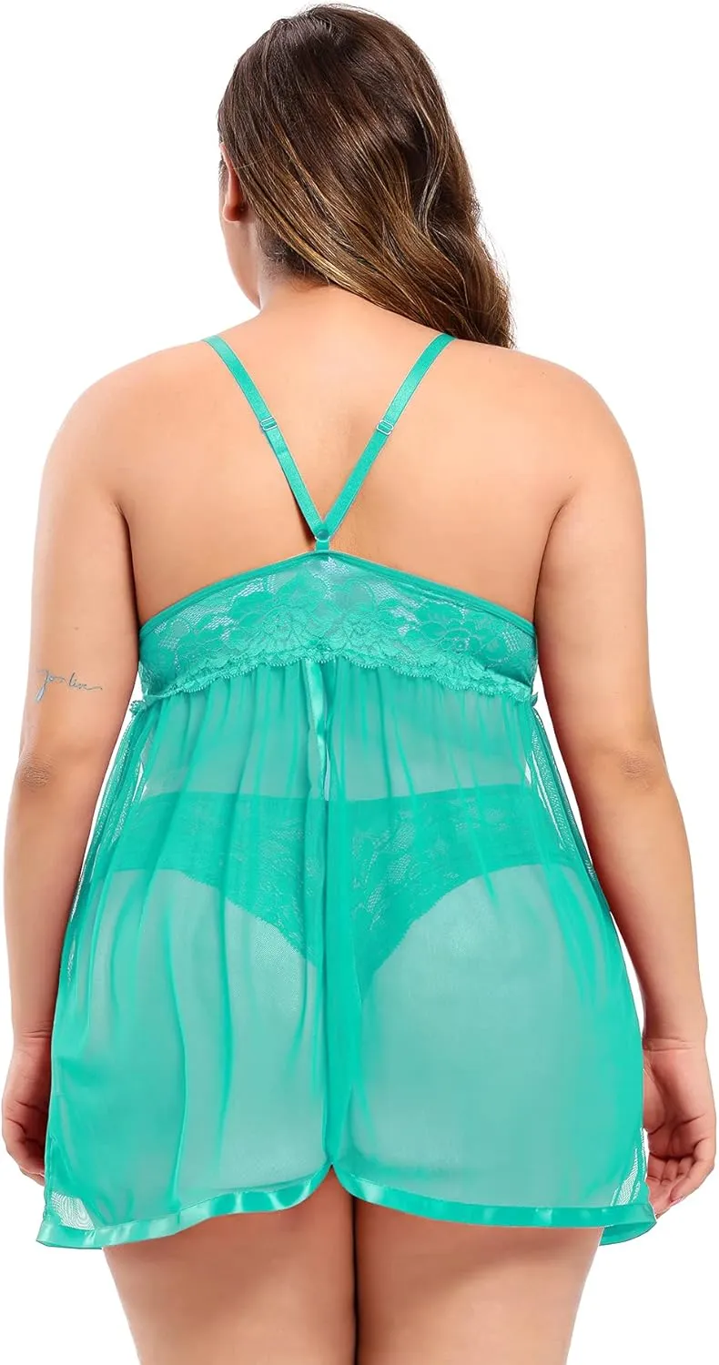 JuicyRose Open Back Lingerie Lace Babydoll Sleepwear Plus Size