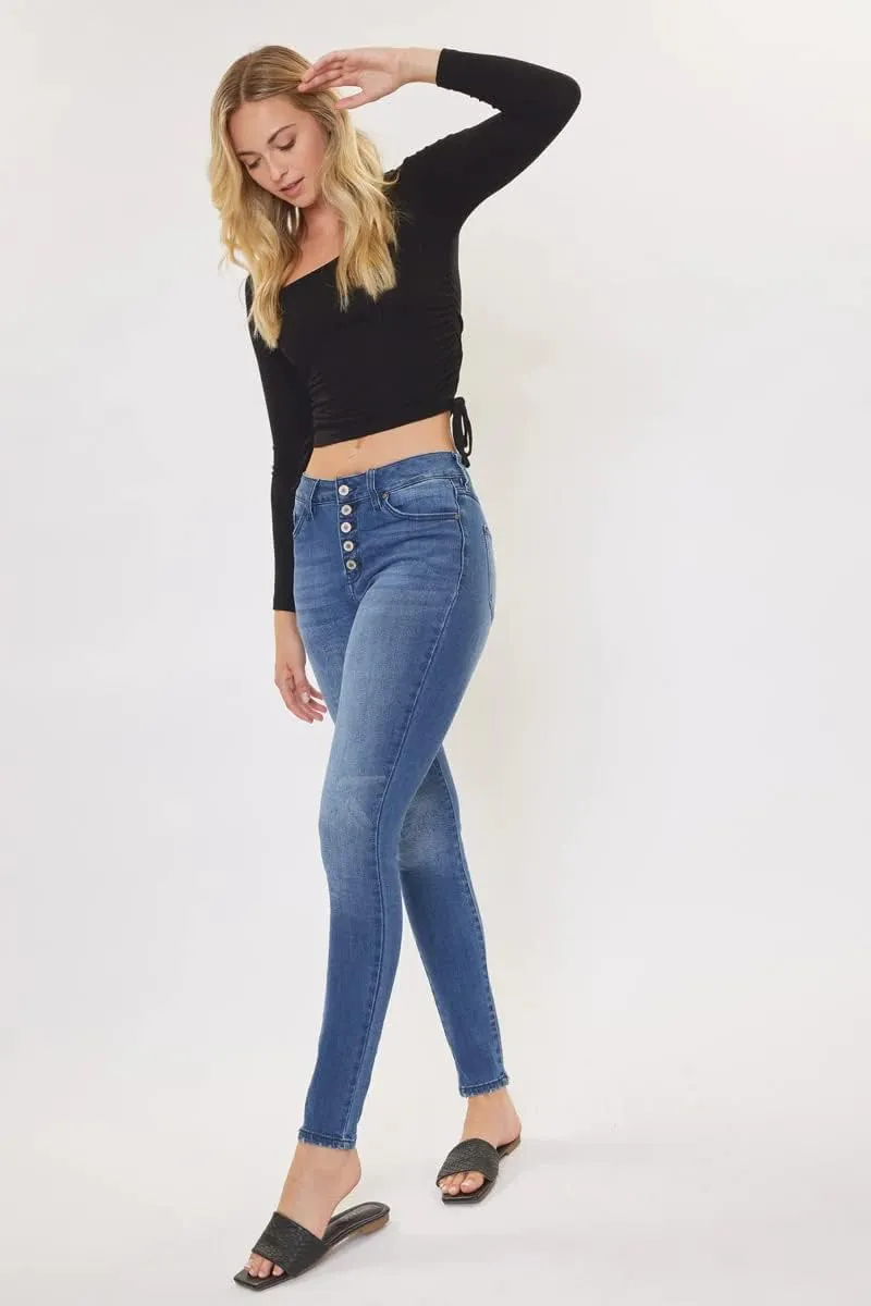 Kan Can USA Victoria High-Rise Exposed Button Wash Skinny Jeans - kc7113