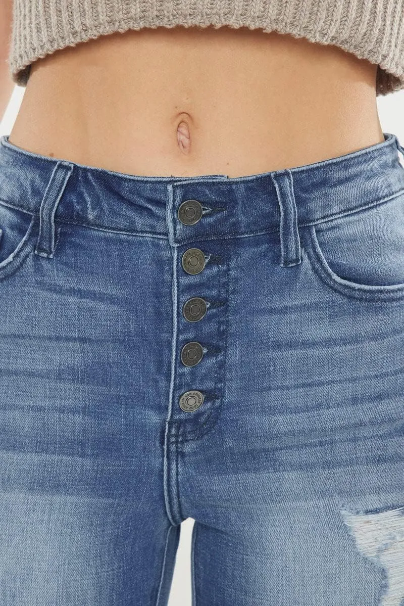 Kan Can USA Victoria High-Rise Exposed Button Wash Skinny Jeans - kc7113