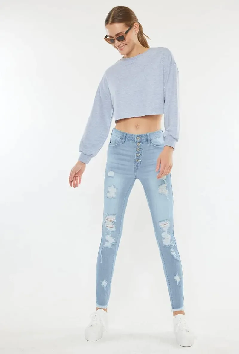 Kan Can USA Victoria High-Rise Exposed Button Wash Skinny Jeans - kc7113