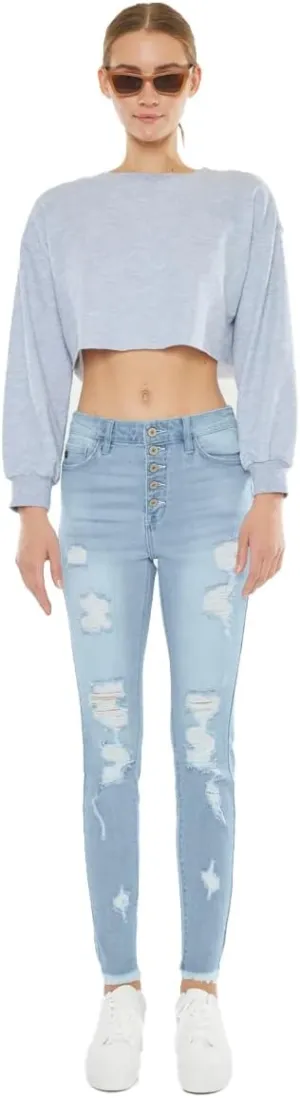 Kan Can USA Victoria High-Rise Exposed Button Wash Skinny Jeans - kc7113