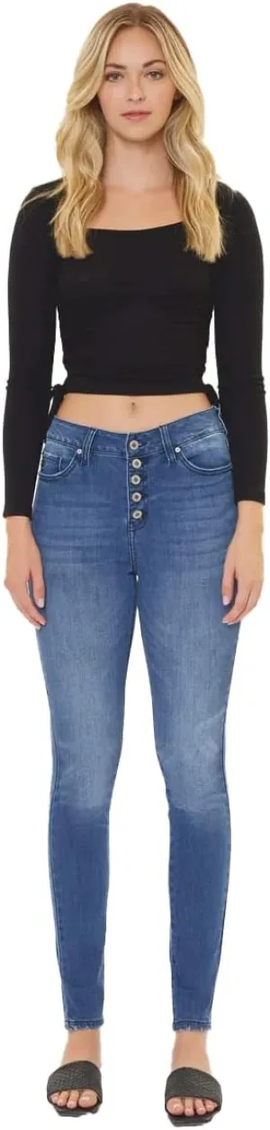 Kan Can USA Victoria High-Rise Exposed Button Wash Skinny Jeans - kc7113