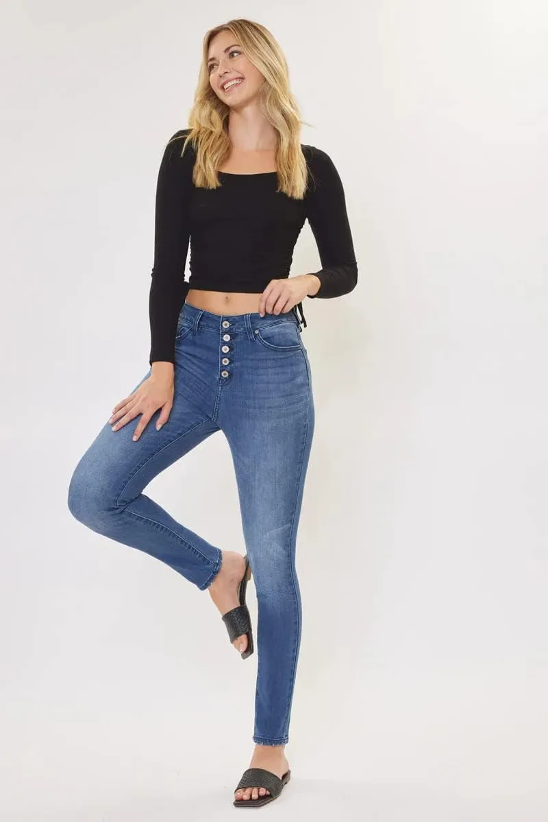 Kan Can USA Victoria High-Rise Exposed Button Wash Skinny Jeans - kc7113
