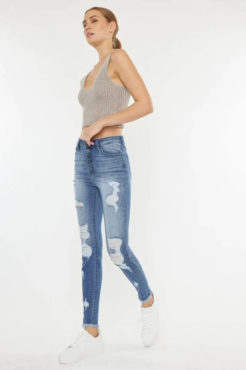 Kan Can USA Victoria High-Rise Exposed Button Wash Skinny Jeans - kc7113