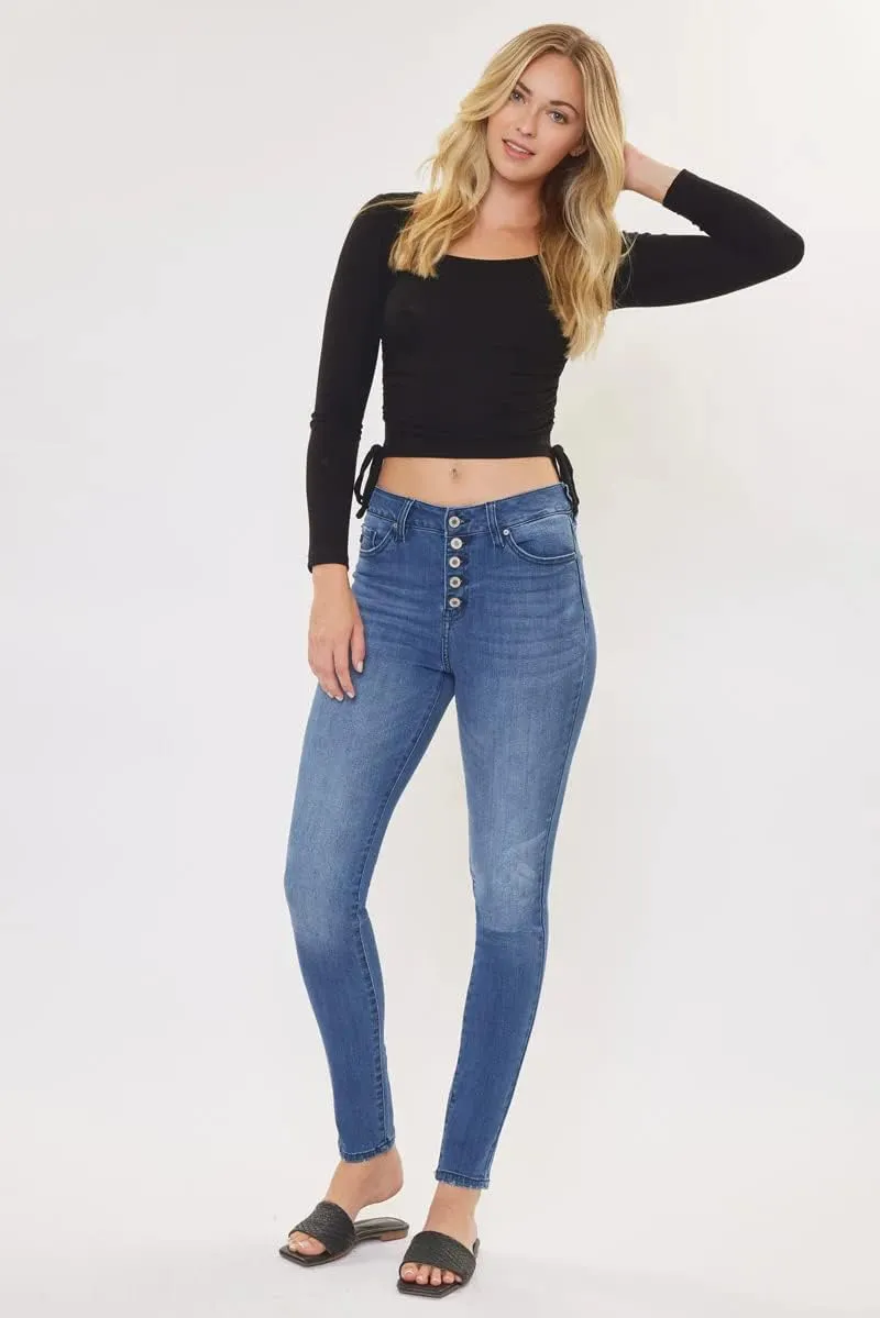 Kan Can USA Victoria High-Rise Exposed Button Wash Skinny Jeans - kc7113