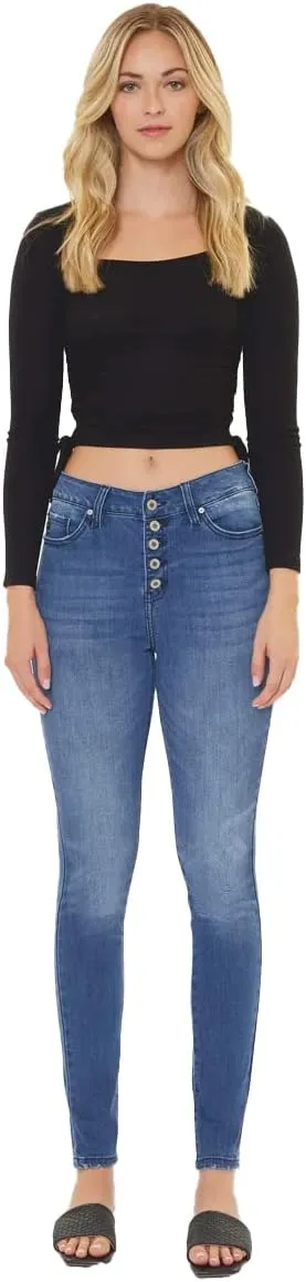 Kan Can USA Victoria High-Rise Exposed Button Wash Skinny Jeans - kc7113