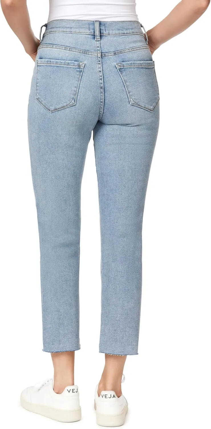 kensie Jeans Women's The Allie High-Rise Slim Straight Raw Hem 27-Inch Inseam, Sizes 0-16