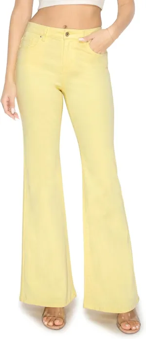 KHAKI & BLUE Women's The Everyday Garment-Dyed Flare Jeans – Soft Stretchy High Rise Comfy Casual Pants