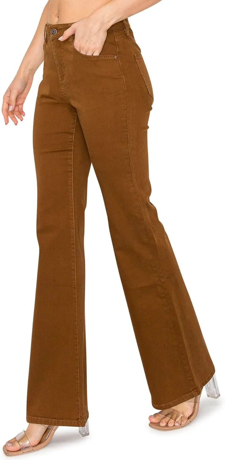 KHAKI & BLUE Women's The Everyday Garment-Dyed Flare Jeans – Soft Stretchy High Rise Comfy Casual Pants