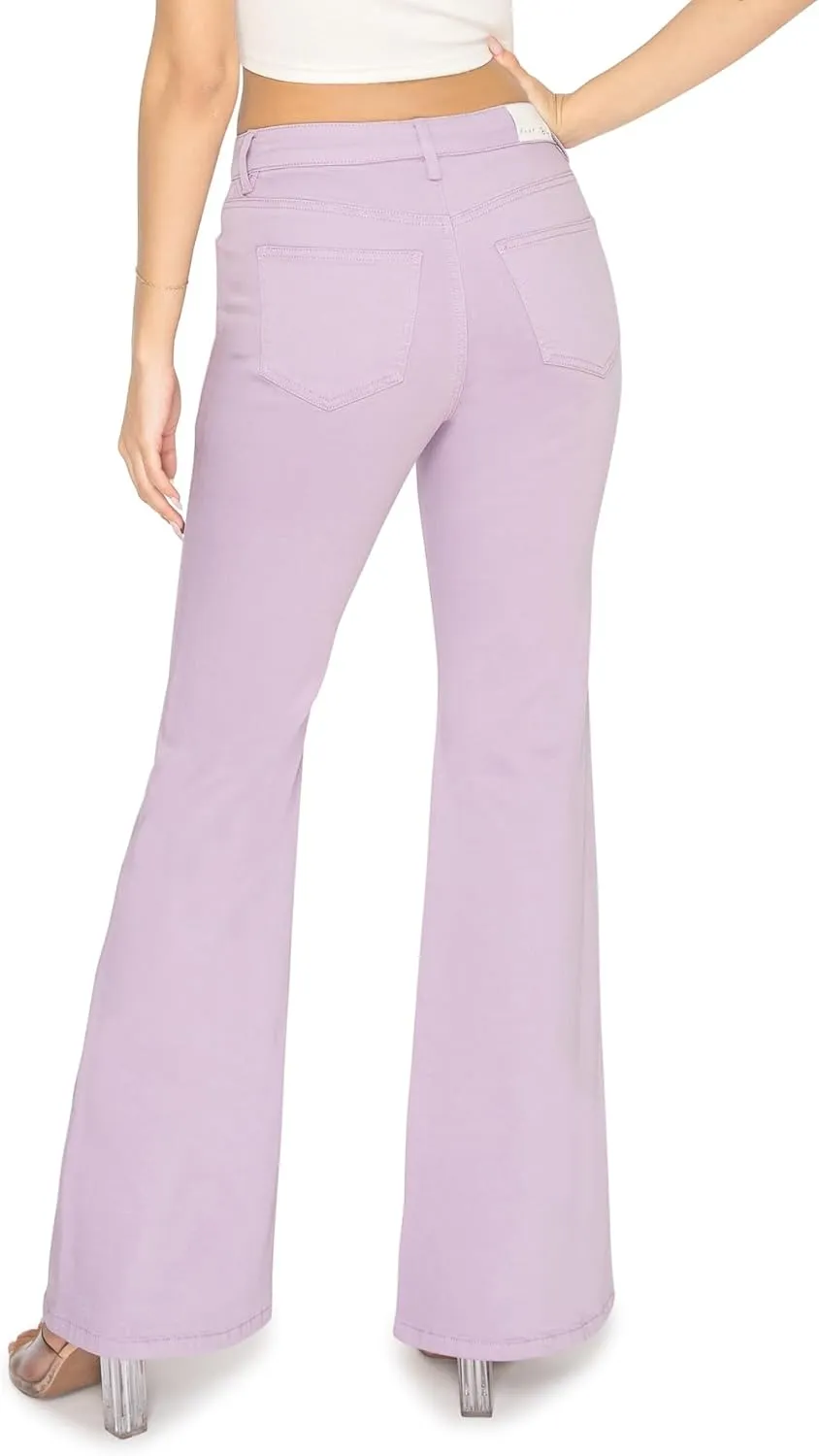 KHAKI & BLUE Women's The Everyday Garment-Dyed Flare Jeans – Soft Stretchy High Rise Comfy Casual Pants