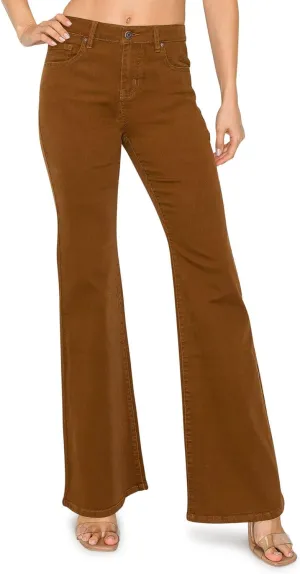 KHAKI & BLUE Women's The Everyday Garment-Dyed Flare Jeans – Soft Stretchy High Rise Comfy Casual Pants