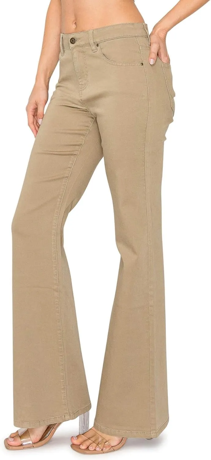 KHAKI & BLUE Women's The Everyday Garment-Dyed Flare Jeans – Soft Stretchy High Rise Comfy Casual Pants