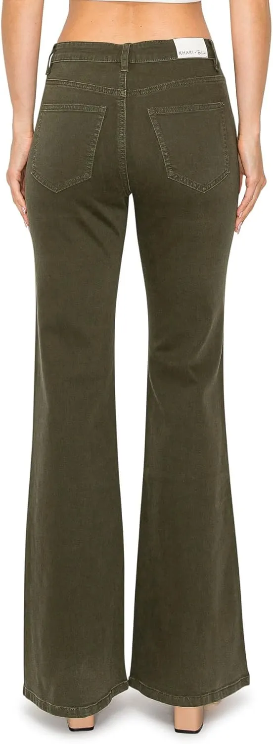 KHAKI & BLUE Women's The Everyday Garment-Dyed Flare Jeans – Soft Stretchy High Rise Comfy Casual Pants