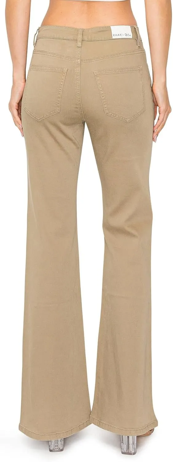KHAKI & BLUE Women's The Everyday Garment-Dyed Flare Jeans – Soft Stretchy High Rise Comfy Casual Pants
