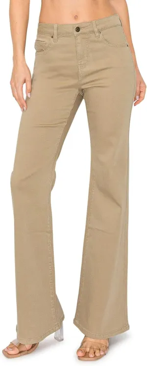 KHAKI & BLUE Women's The Everyday Garment-Dyed Flare Jeans – Soft Stretchy High Rise Comfy Casual Pants