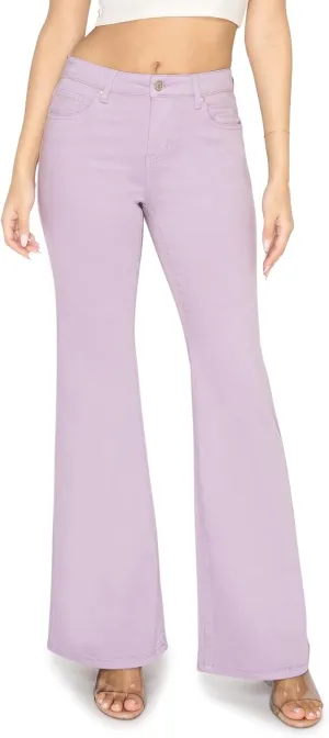 KHAKI & BLUE Women's The Everyday Garment-Dyed Flare Jeans – Soft Stretchy High Rise Comfy Casual Pants