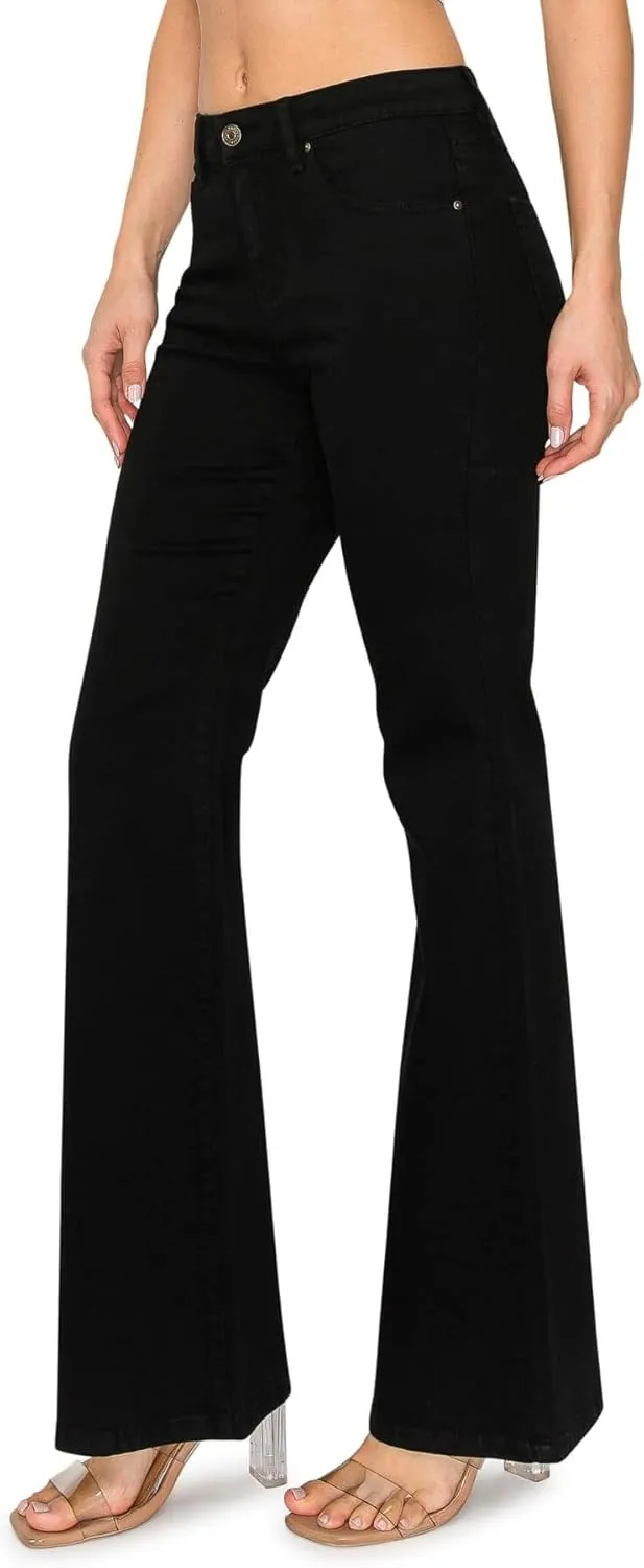 KHAKI & BLUE Women's The Everyday Garment-Dyed Flare Jeans – Soft Stretchy High Rise Comfy Casual Pants
