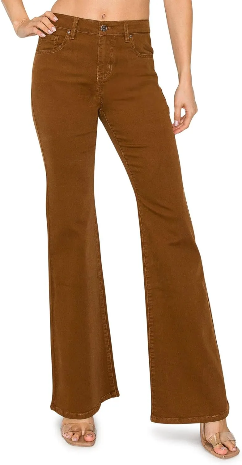 KHAKI & BLUE Women's The Everyday Garment-Dyed Flare Jeans – Soft Stretchy High Rise Comfy Casual Pants