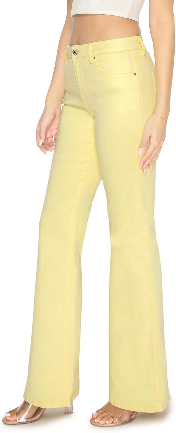 KHAKI & BLUE Women's The Everyday Garment-Dyed Flare Jeans – Soft Stretchy High Rise Comfy Casual Pants