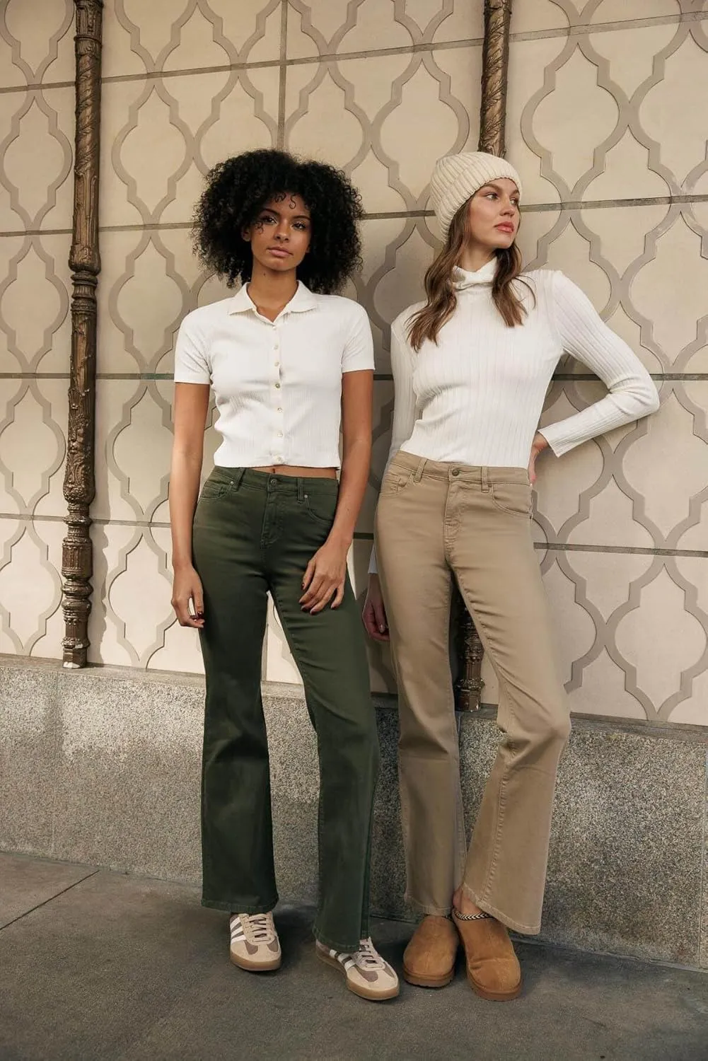 KHAKI & BLUE Women's The Everyday Garment-Dyed Flare Jeans – Soft Stretchy High Rise Comfy Casual Pants
