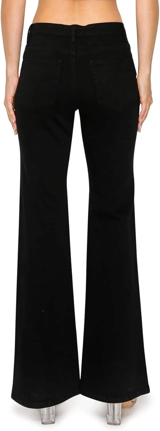 KHAKI & BLUE Women's The Everyday Garment-Dyed Flare Jeans – Soft Stretchy High Rise Comfy Casual Pants