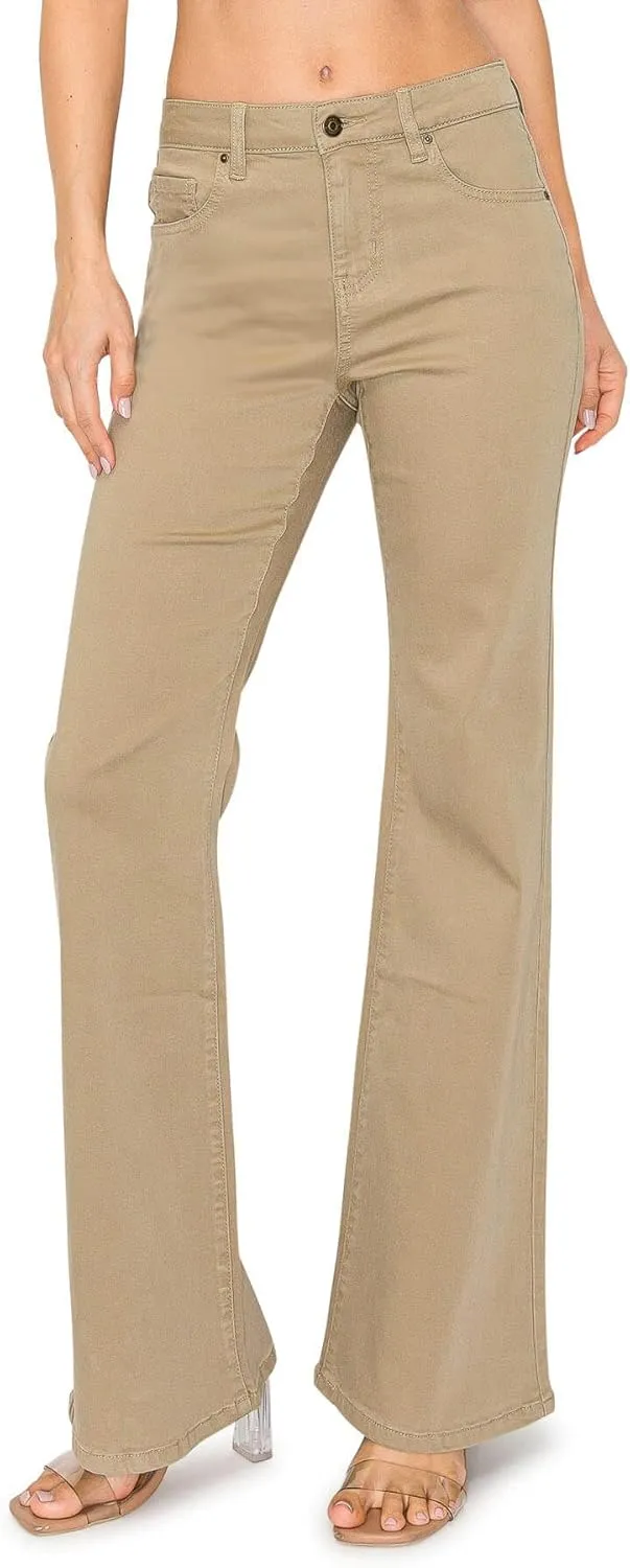 KHAKI & BLUE Women's The Everyday Garment-Dyed Flare Jeans – Soft Stretchy High Rise Comfy Casual Pants