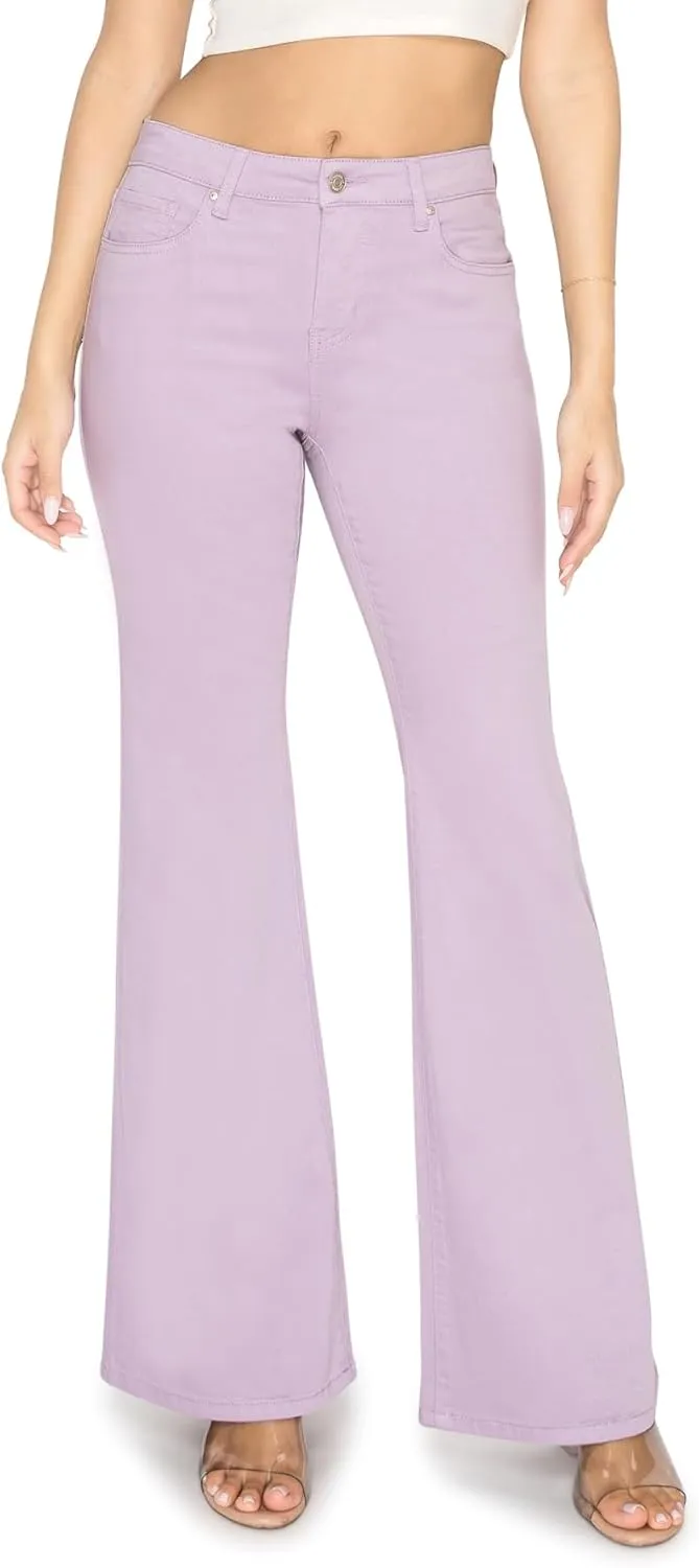 KHAKI & BLUE Women's The Everyday Garment-Dyed Flare Jeans – Soft Stretchy High Rise Comfy Casual Pants