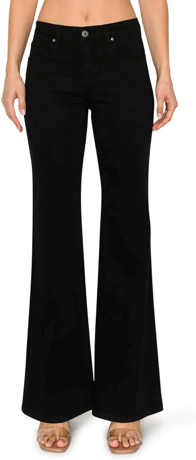 KHAKI & BLUE Women's The Everyday Garment-Dyed Flare Jeans – Soft Stretchy High Rise Comfy Casual Pants