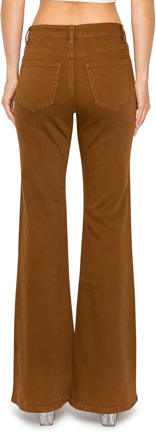 KHAKI & BLUE Women's The Everyday Garment-Dyed Flare Jeans – Soft Stretchy High Rise Comfy Casual Pants