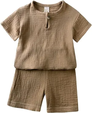 Kids Tales Boys Girls Cotton Linen Outfits Set Short Sleeve T-shirt Toddler Summer Clothing Kids Round Neck Tee Tops   Shorts