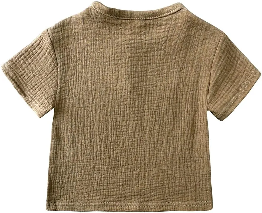 Kids Tales Boys Girls Cotton Linen Outfits Set Short Sleeve T-shirt Toddler Summer Clothing Kids Round Neck Tee Tops   Shorts