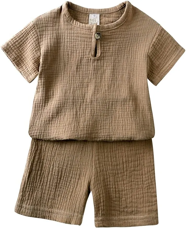 Kids Tales Boys Girls Cotton Linen Outfits Set Short Sleeve T-shirt Toddler Summer Clothing Kids Round Neck Tee Tops   Shorts
