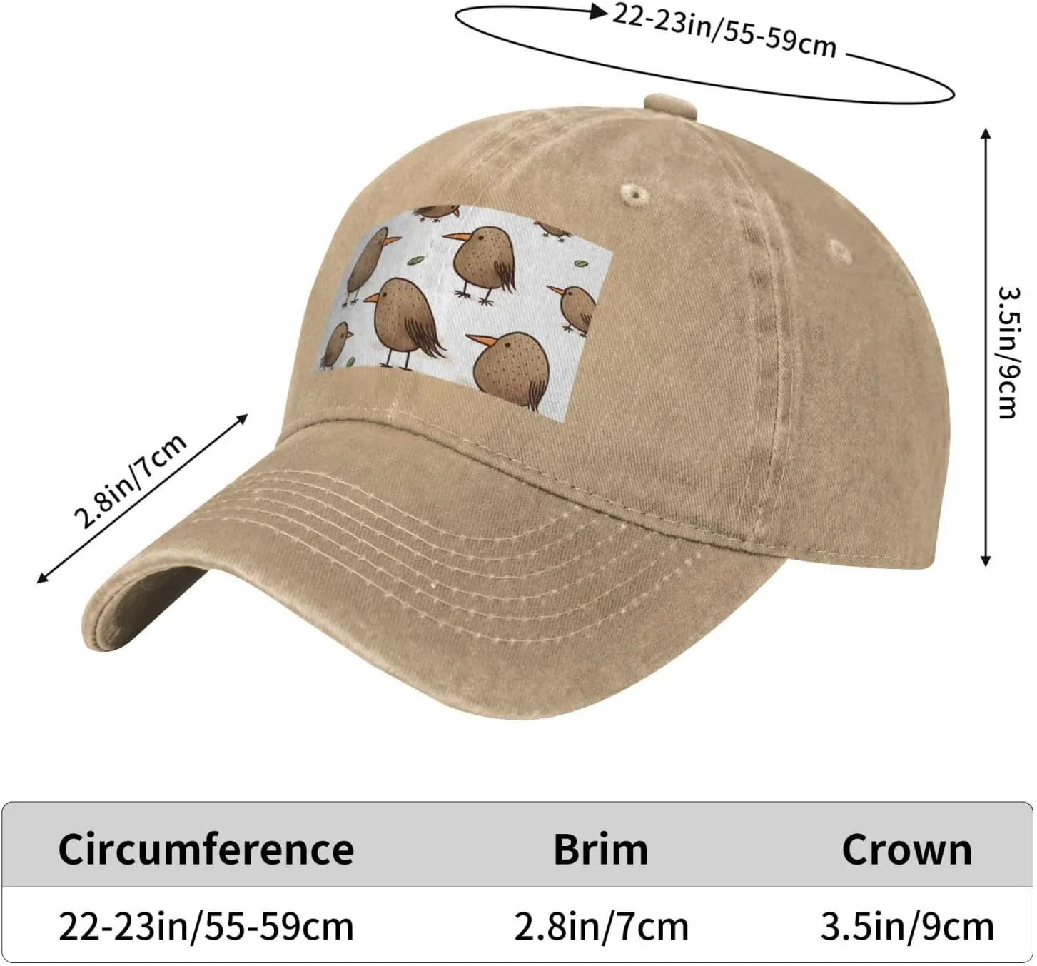 Kiwi Birds Cute Unisex Baseball Cap Breathable Cotton Trucker Hat Classic Denim Dad Hat Summer Sun Hat