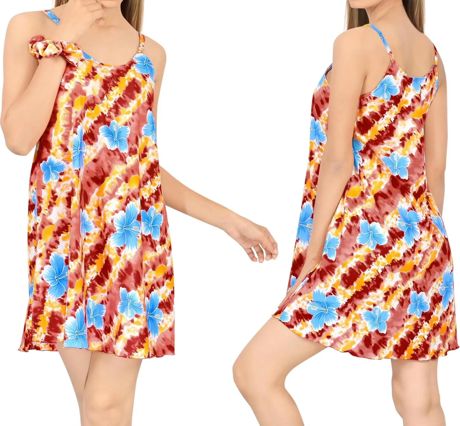 LA LEELA Women's Vacay Beach Summer Nightshirts Slip Nighty Spaghetti Strap Dress