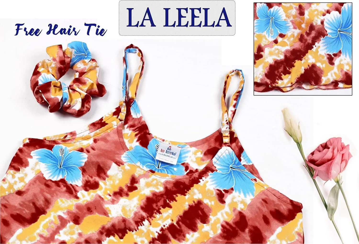 LA LEELA Women's Vacay Beach Summer Nightshirts Slip Nighty Spaghetti Strap Dress