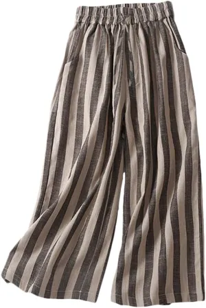 LaovanIn Women's Wide Leg Palazzo Pants Linen Drawstring Cropped Pants Trousers Culottes