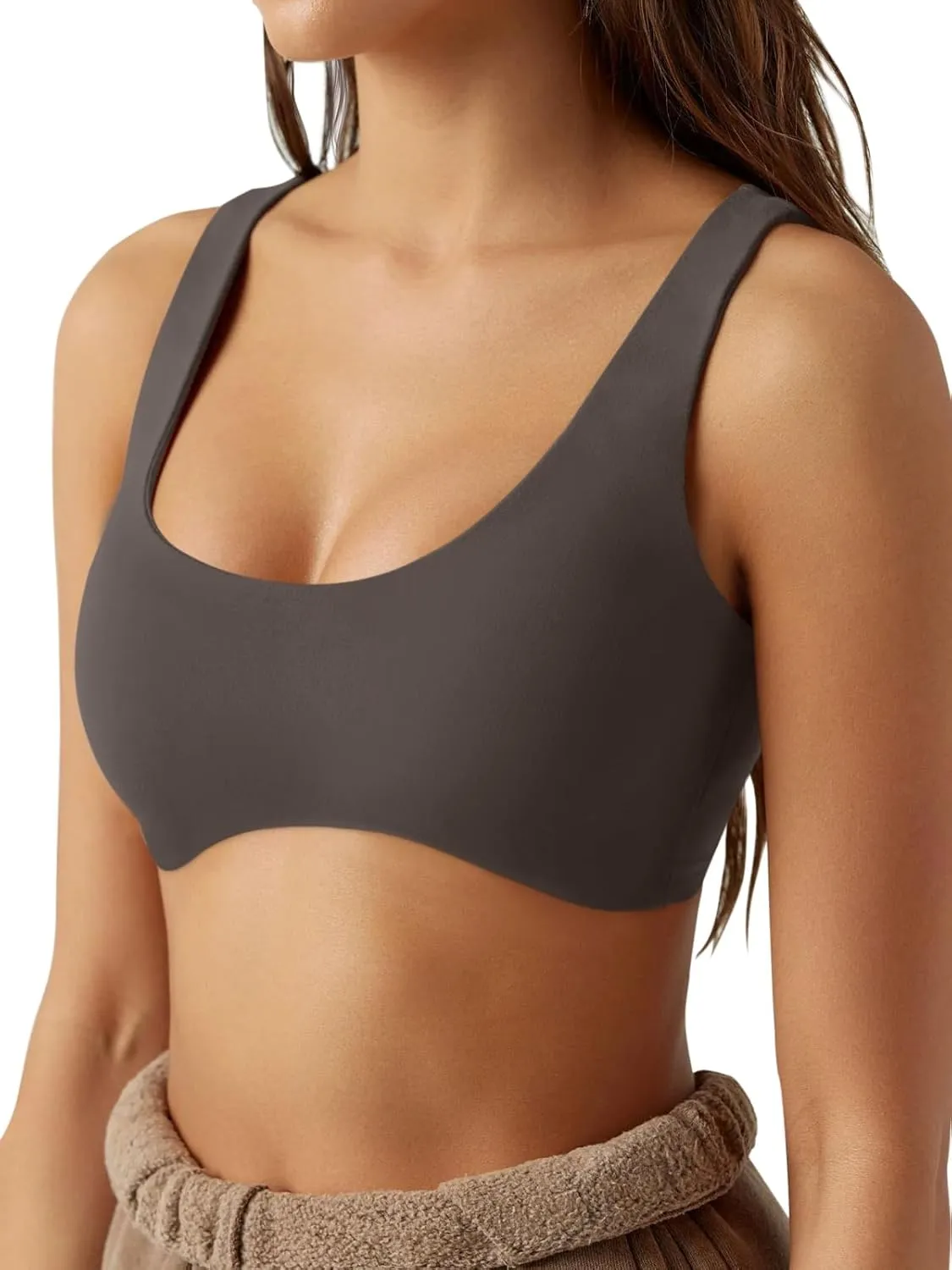 LASLULU Sexy Sports Bras for Women Scoop Neck Sleeveless Padded Bra Workout Yoga Crop Top