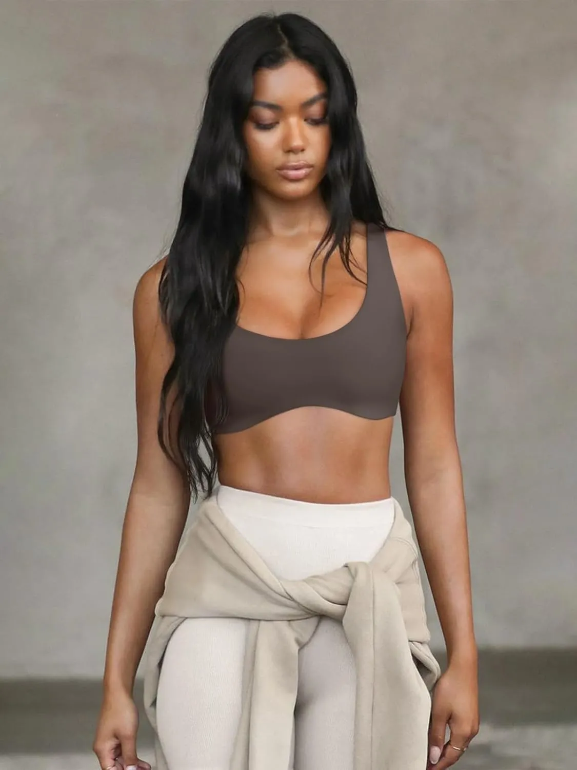 LASLULU Sexy Sports Bras for Women Scoop Neck Sleeveless Padded Bra Workout Yoga Crop Top