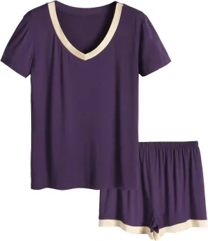 Latuza Women's V-neck Sleepwear Short Sleeve Pajama Set
