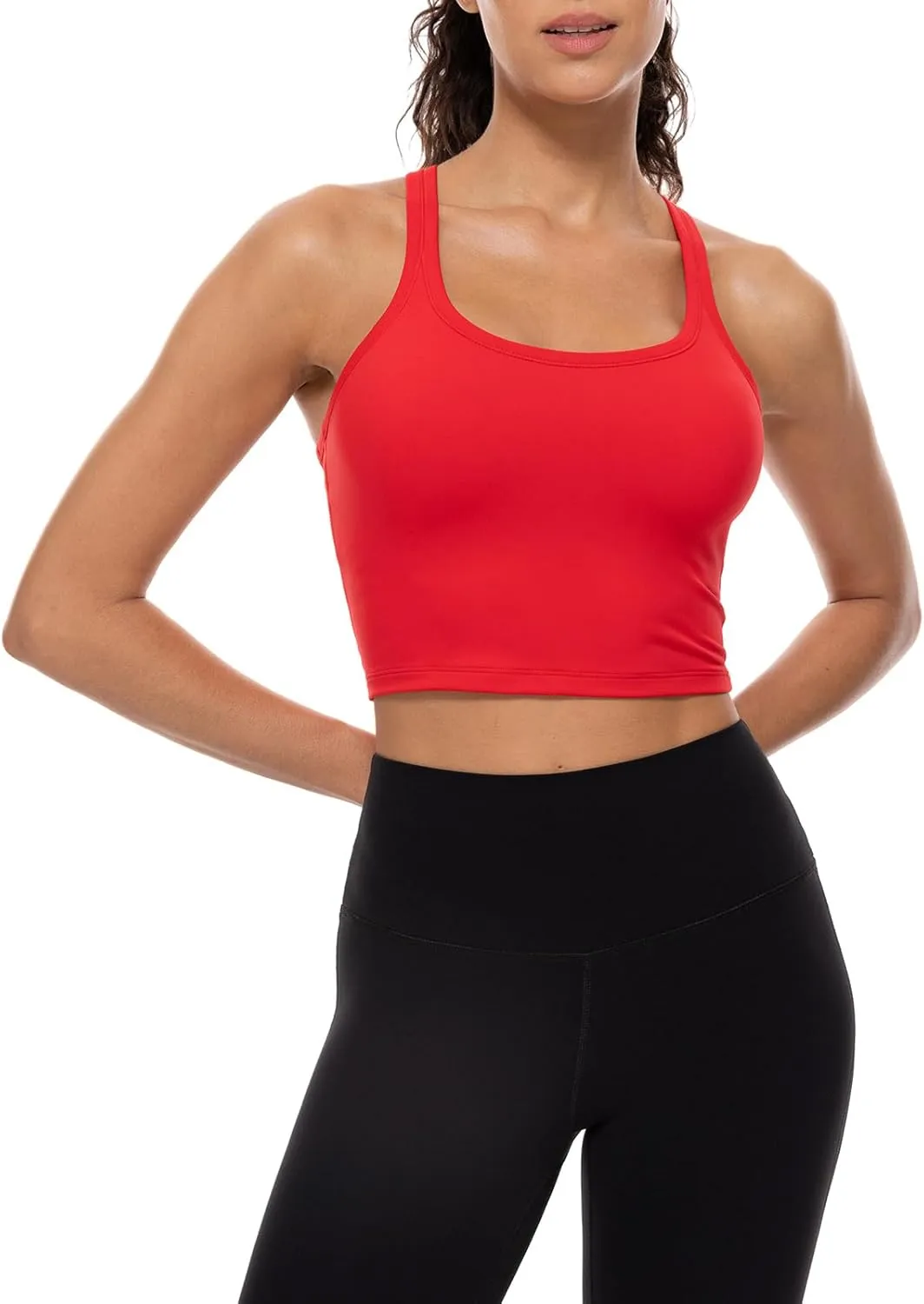 Lavento Women's Racerback Sports Bras Yoga Crop Top with Built in Bra