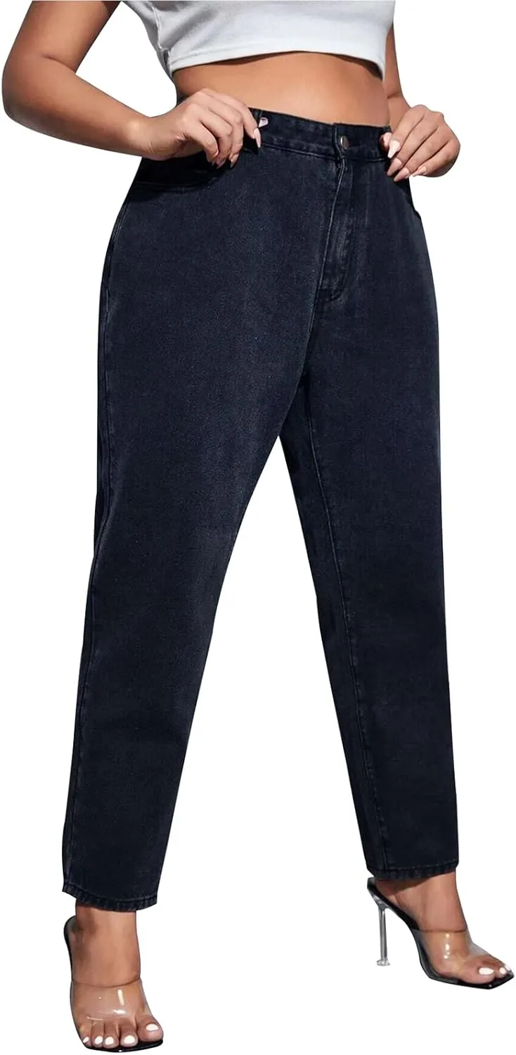 LEIJIJEANS Plus Size Women for Jeans Straight Fitting High Stretchy Jeans Highwaist Light Blue Full Length Mom Pants