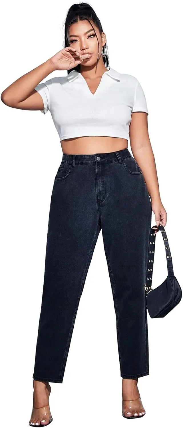 LEIJIJEANS Plus Size Women for Jeans Straight Fitting High Stretchy Jeans Highwaist Light Blue Full Length Mom Pants