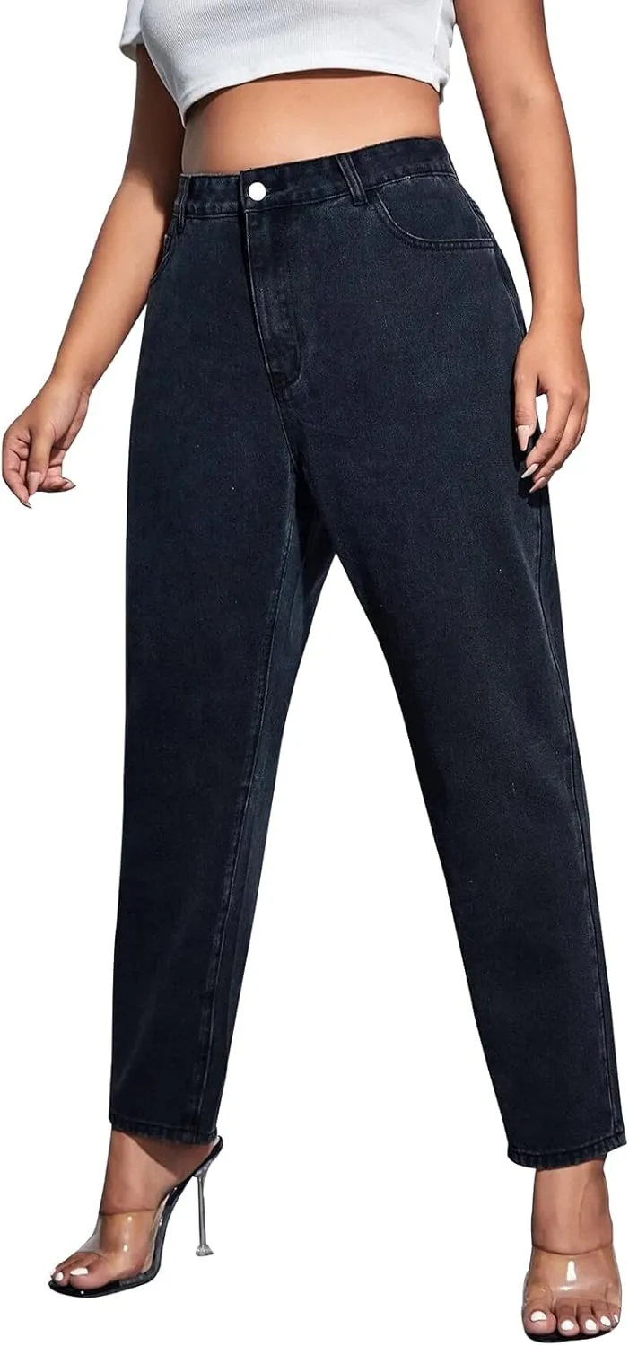 LEIJIJEANS Plus Size Women for Jeans Straight Fitting High Stretchy Jeans Highwaist Light Blue Full Length Mom Pants